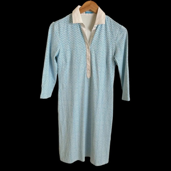 J McLaughlin size XS Blue Wave Catalina Cloth Collar Dress Travel Stretchy - Picture 1 of 6